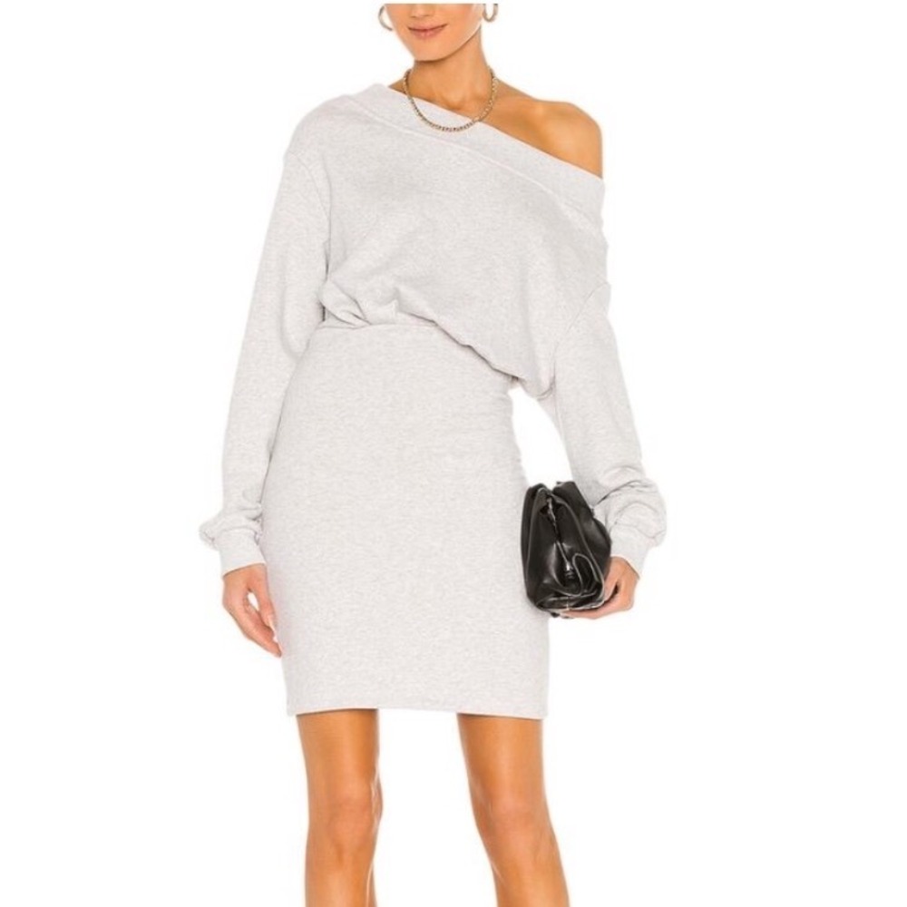 RtA Gray Heather Off The Shoulder Sweatshirt Mini Dress WS21-A458 Size S